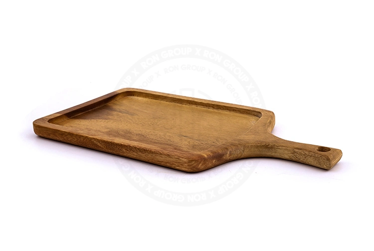 Popular Restaurant Wood Plate Teak Solid Wood Bread Board with Handle Serving Tray