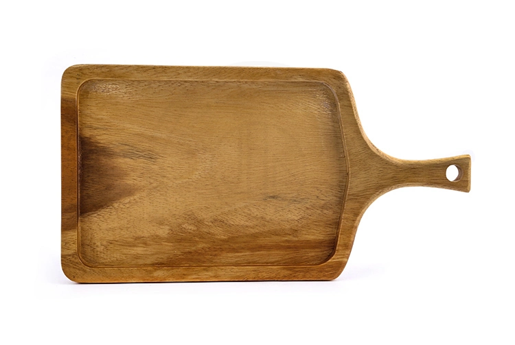 Popular Restaurant Wood Plate Teak Solid Wood Bread Board with Handle Serving Tray