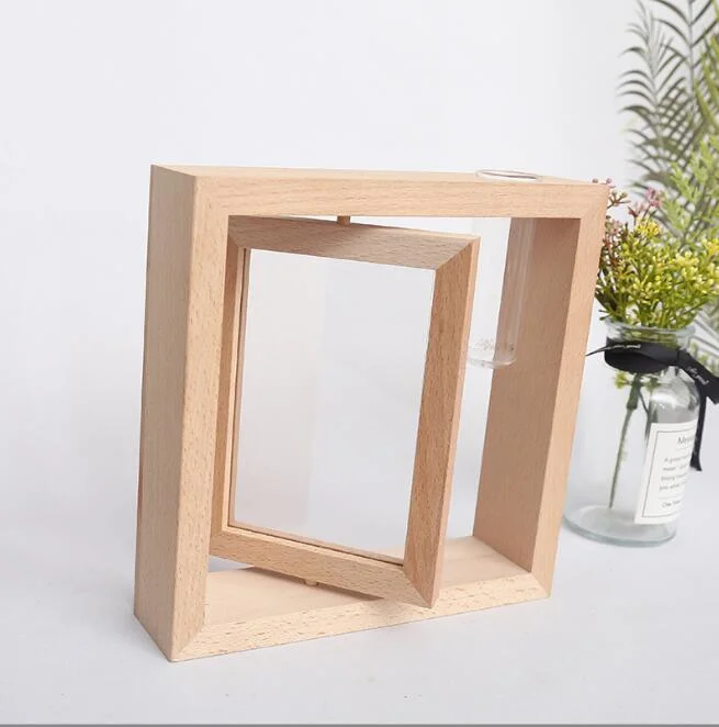 Rotating Photo Frame Square Wooden Frame Desktop Ornament