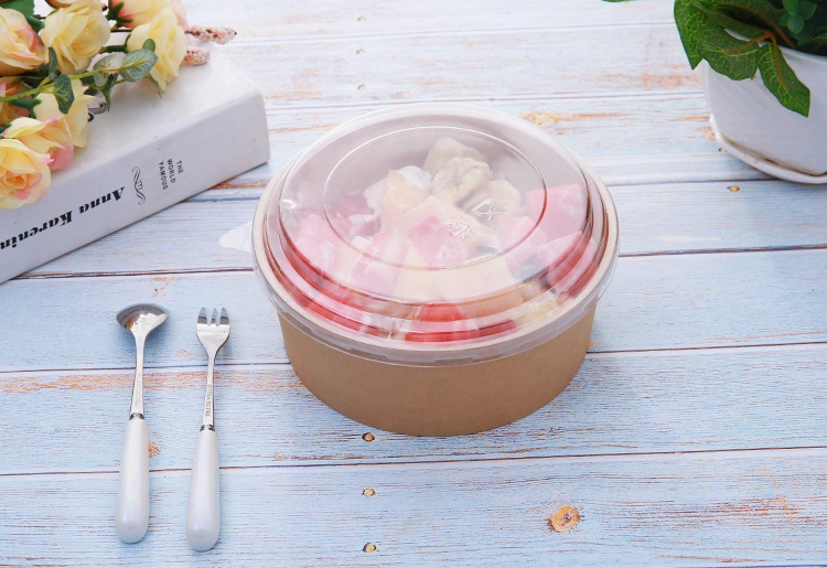 500ml Food Grade Disposable Fried Chicken Fruit Salad Kraft Paper Bowl with Paper Lid