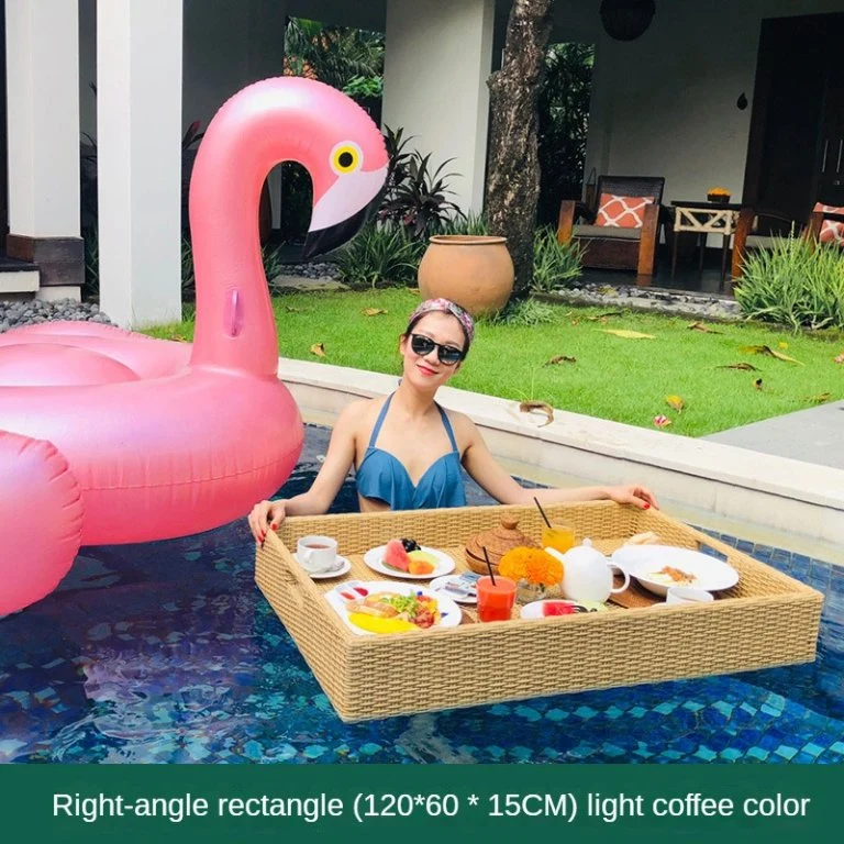 Water Food Rattan Serving Tray Floating Breakfast Tray for Swimming Pool