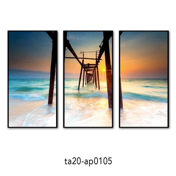 Home Hotel Decoration Cheap Custom Canvas Wall Art Painting Landscape Sea Beach View Scenery Framed Picture 3 Piece Panel Set