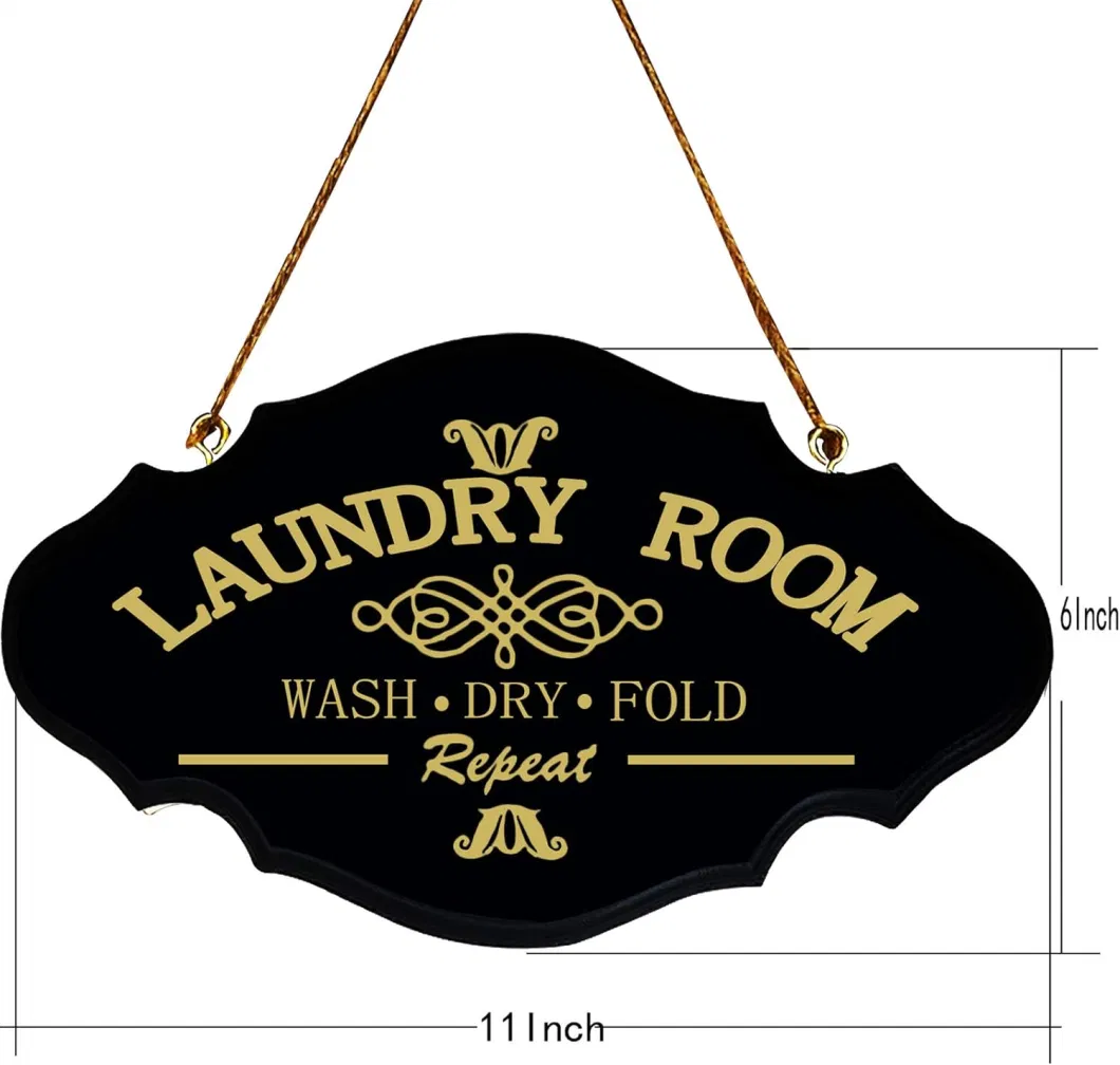 Wash Room Hanging Sign Plaque 6X11inch (Black)