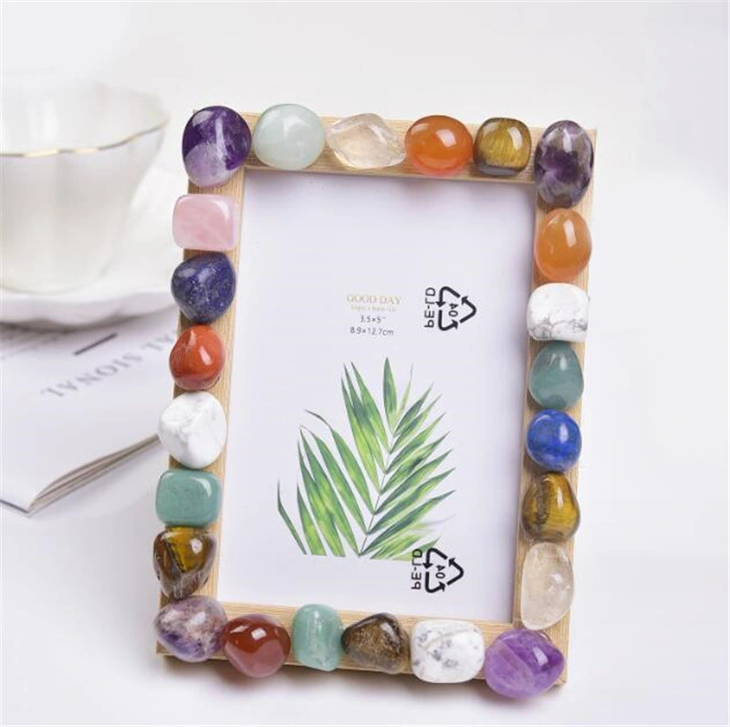 Wholesale DIY Stone Art Craft 5inch 6inch Children Gemstone Photo Frame Unique Original Custom Photos Pictures Frame