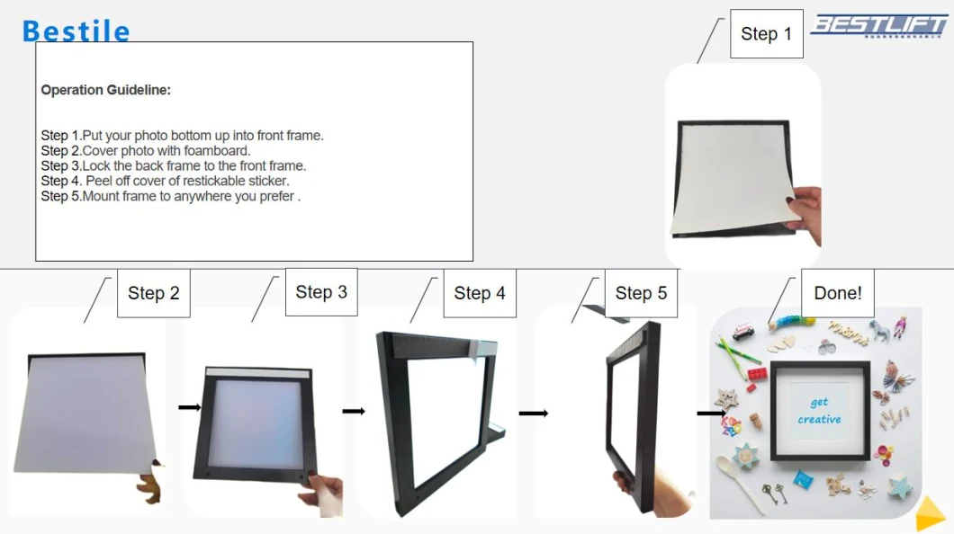 New Design Bestile Square Restickable Removal Photo Frames for Wall Art