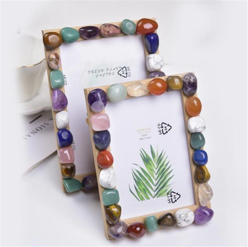 Wholesale DIY Stone Art Craft 5inch 6inch Children Gemstone Photo Frame Unique Original Custom Photos Pictures Frame