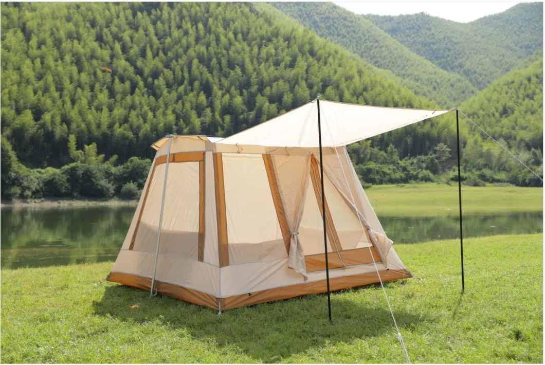 Waterproof Cotton Canvas Large Family Camp Beige Color Bell Tent Hunting Wall Tent