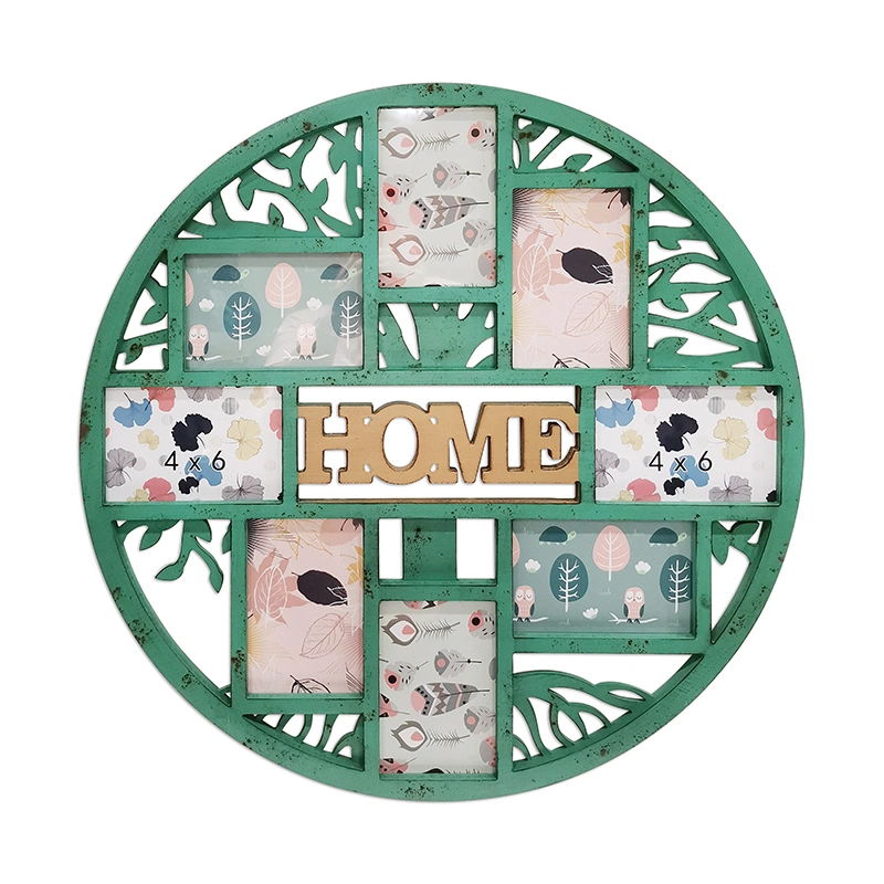 Round Shape Photo Frame with Laser Cutting Designs, MDF Picture Frame with 8 Photos, Circle Promotional Picture Frame