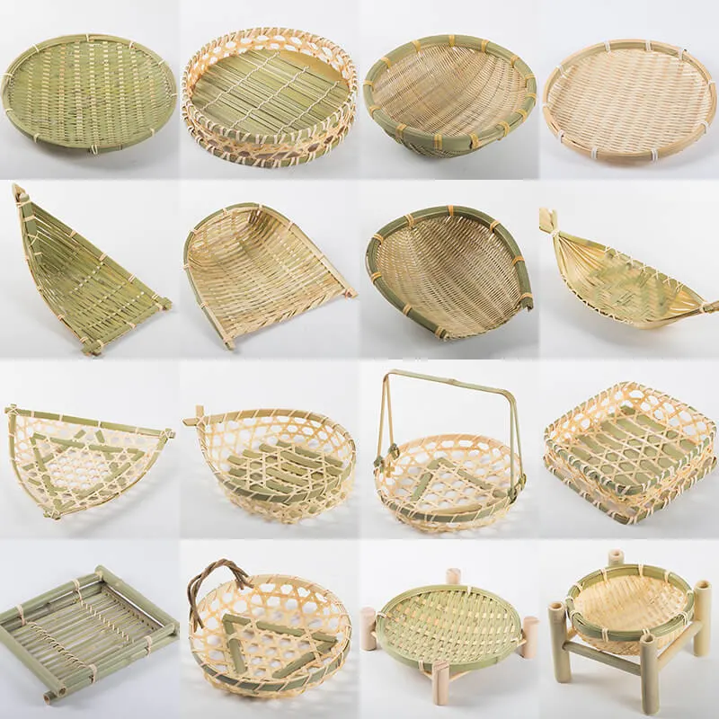 Woven Round Simple Wooden Rattan Serving Trays Tray Bamboo with Handles Cheap Wholesale