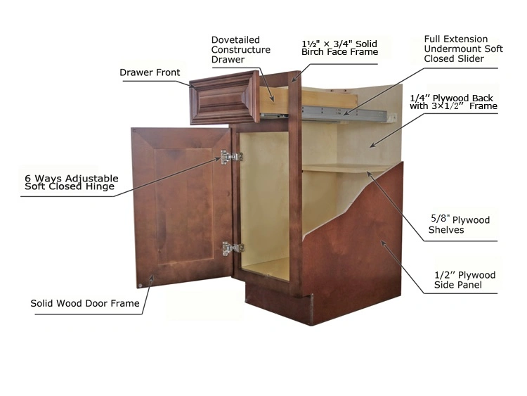 Plywood MDF Solid Wood Birch Kitchen Cabinets Frame Soft Closed