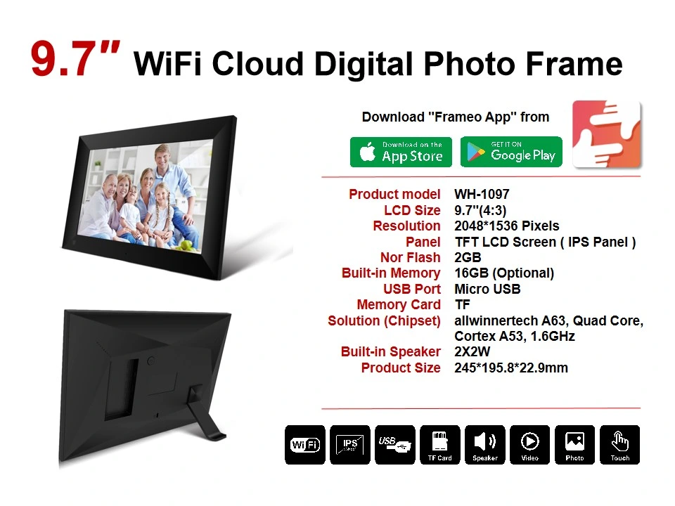 Multiple OSD Language and Sizes Touch Panel Cloud Sharing Photo Frames Set