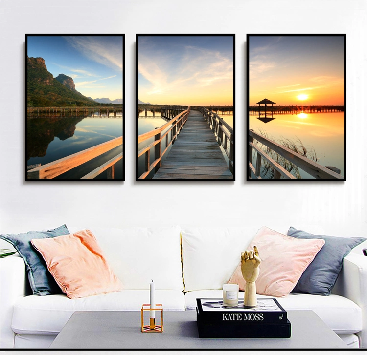 Landscape Beach Sea View Scenery Custom Cheap Home Hotel Decor Canvas Wall Art Framed Picture Modern 3 PCS Piece Panel Set