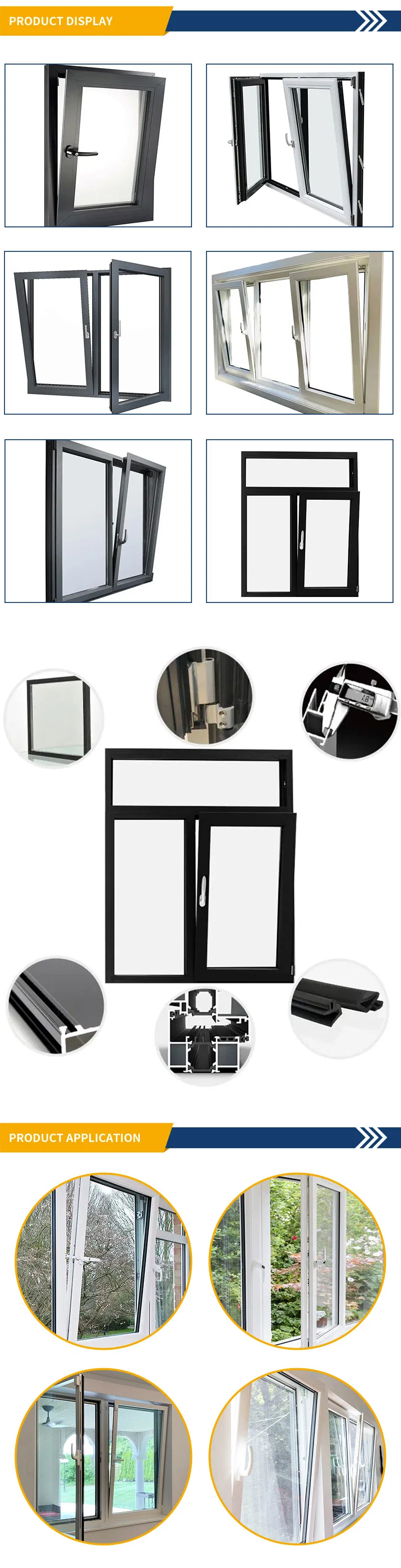 Double Glazed Aluminum Tilt and Turn Windows Drawing Glass Window Frame