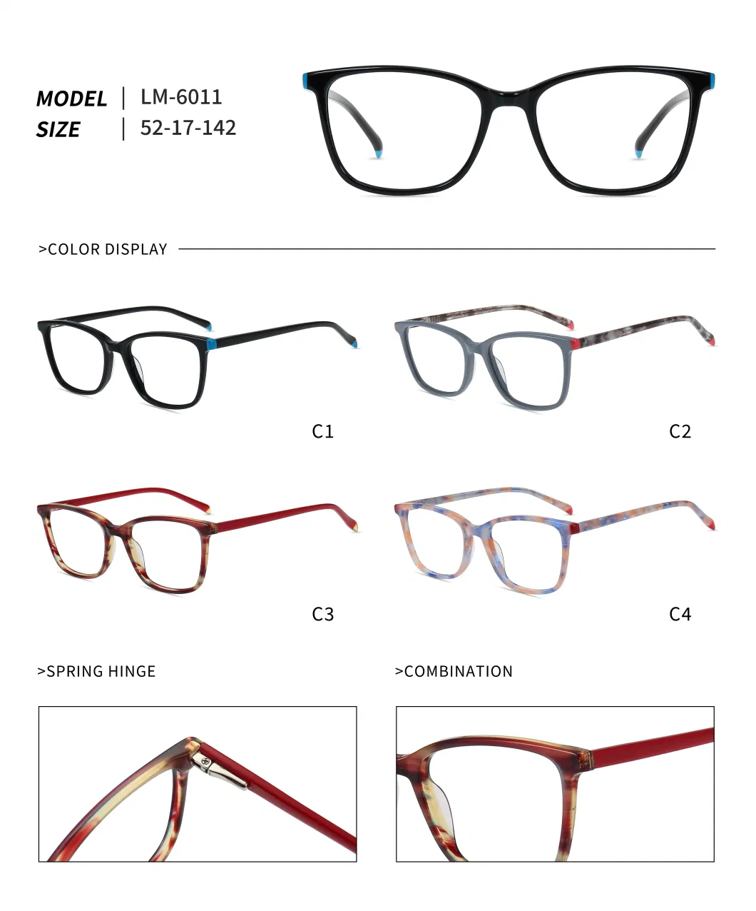 Fashion Ladies Acetate Optical Reading Glasses Frame