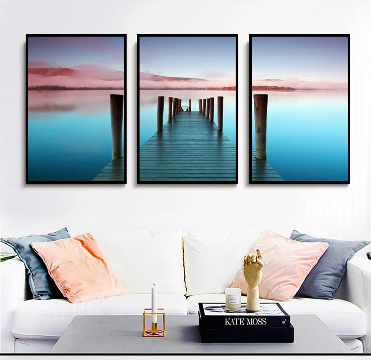 Landscape Beach Sea View Scenery Custom Cheap Home Hotel Decor Canvas Wall Art Framed Picture Modern 3 PCS Piece Panel Set