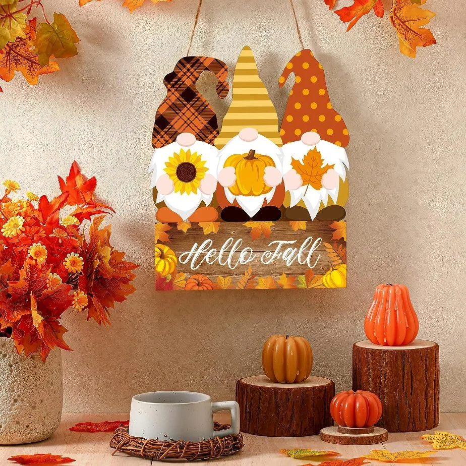 Rustic Fall Gnome Hanging Plaque Door Hanger