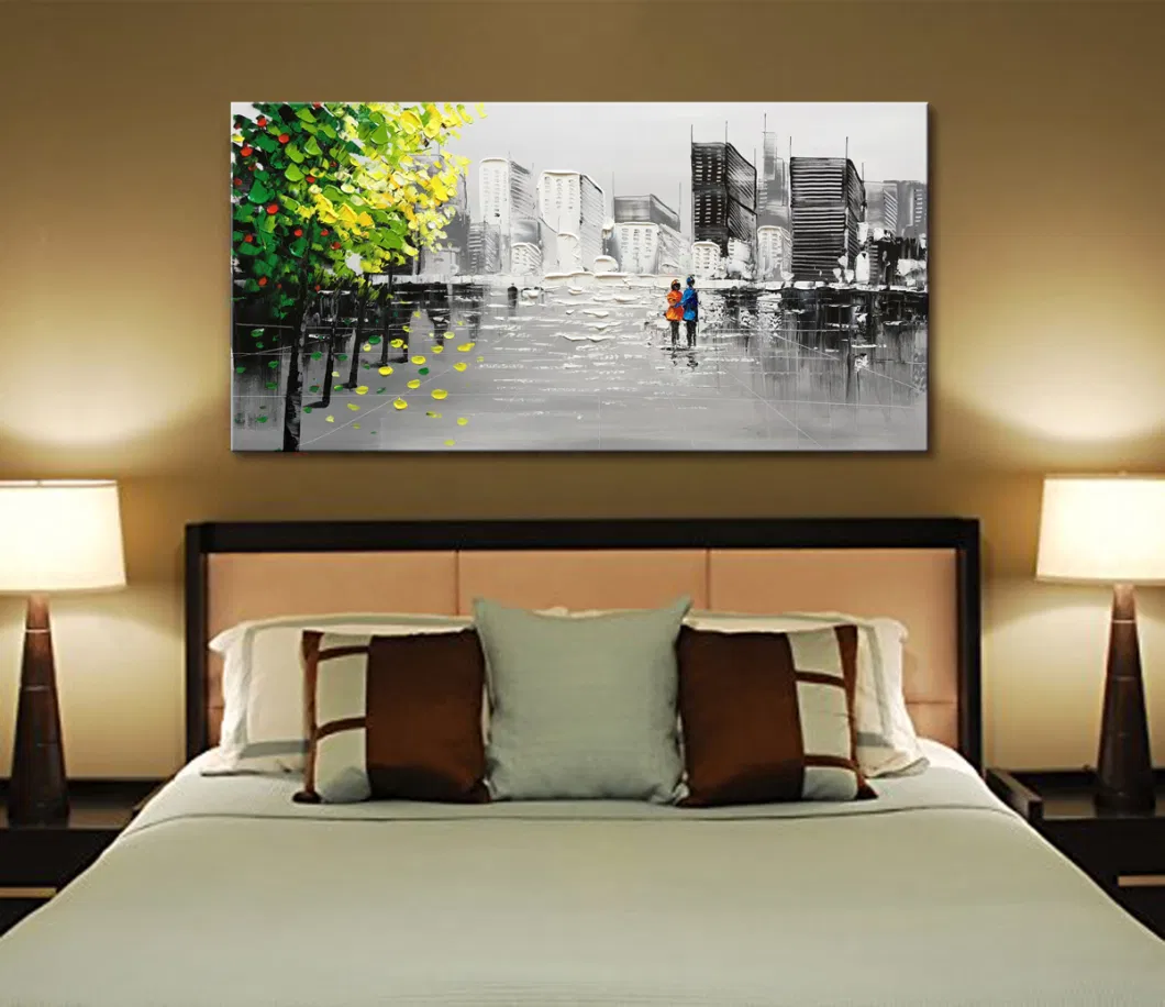 Black and White with Green Tree Cistyscape Wall Art 3D Textured Oil Painting on Canvas