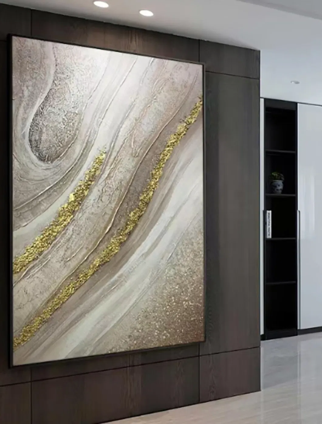 Handmade Gold and Grey Flow Abstract Canvas Wall Art 3D Textured Oil Painting