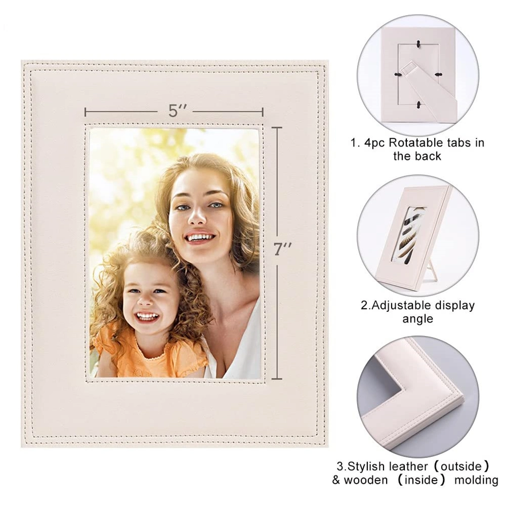 Vertical Horizontal Desk Wall PU Picture Holder Faux Leather Tabletop Photo Frame