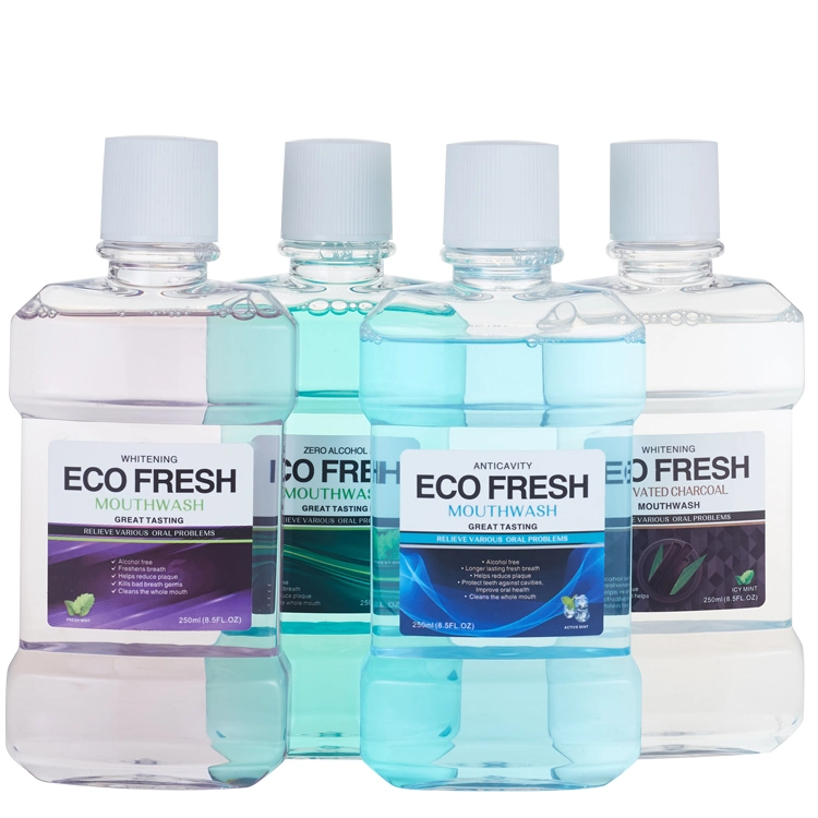 Custom Logo Wholesale 250ml 500ml Teeth Whitening Herbal Fresh Mint Portable Mouthwash for Bad Breath Reduce Plaque