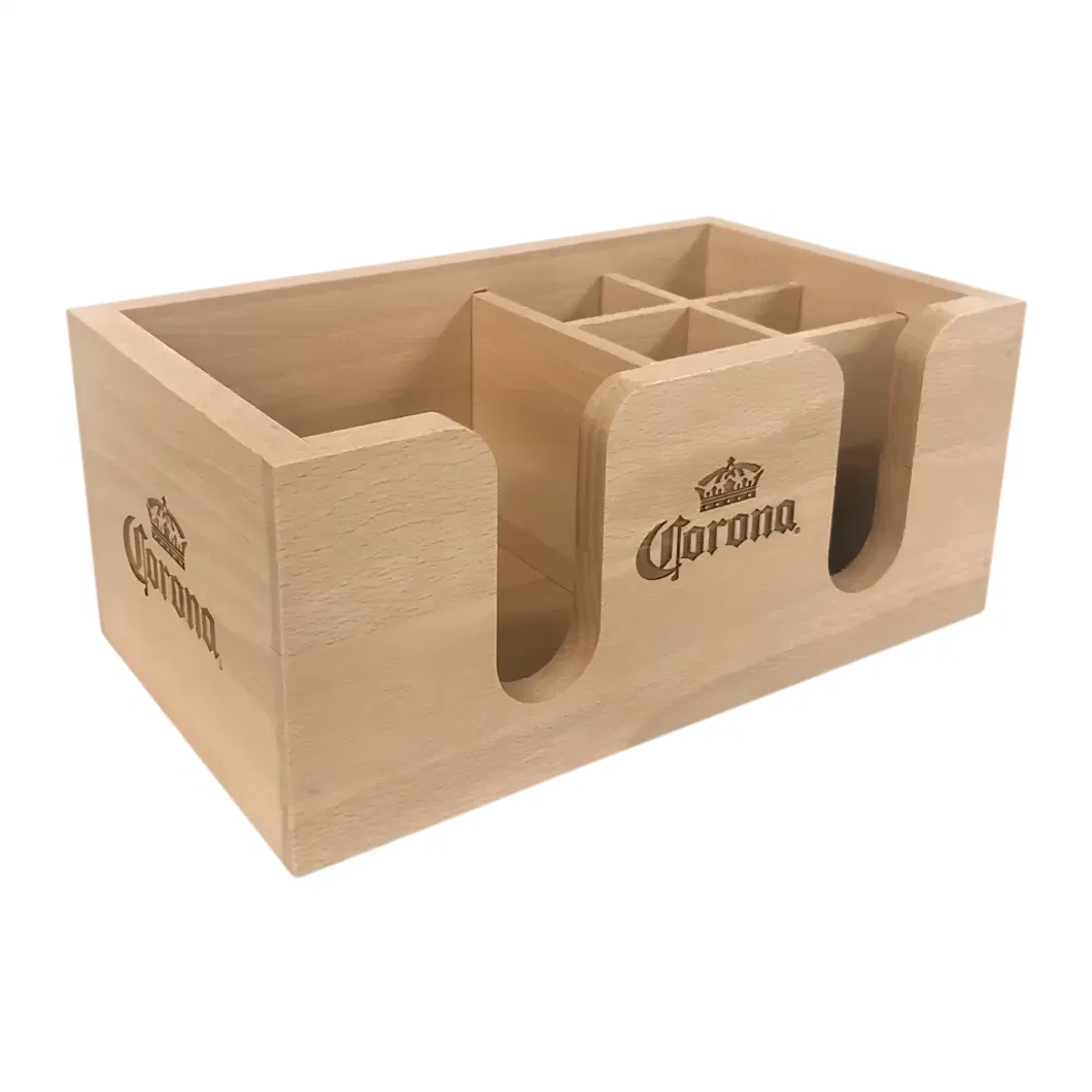 Beech Wooden Corona Bar Caddy for Napkin Barware Holder