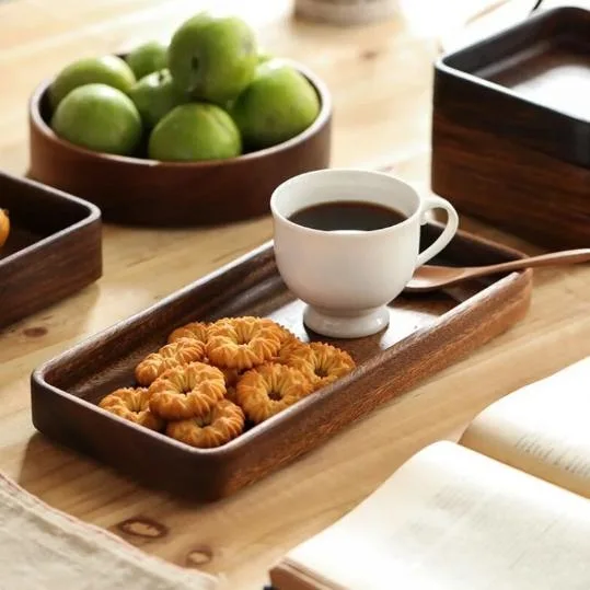 Wholesale Wooden Serving Tray Wood Breakfast Tray with Handles