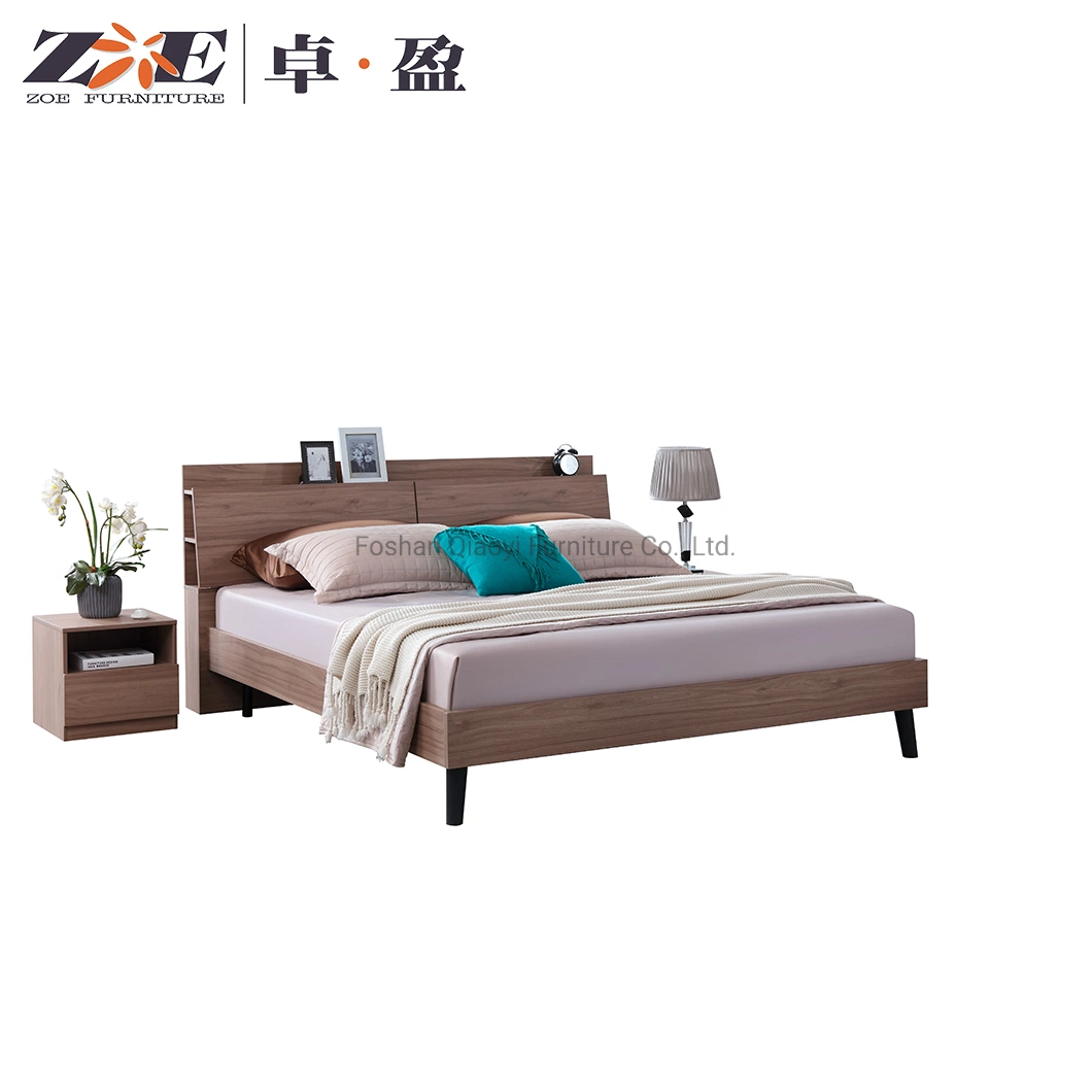 Modern Design MDF Bed Frame with USB Charging LED Light Bedroom Furniture Upholstered Double Bed