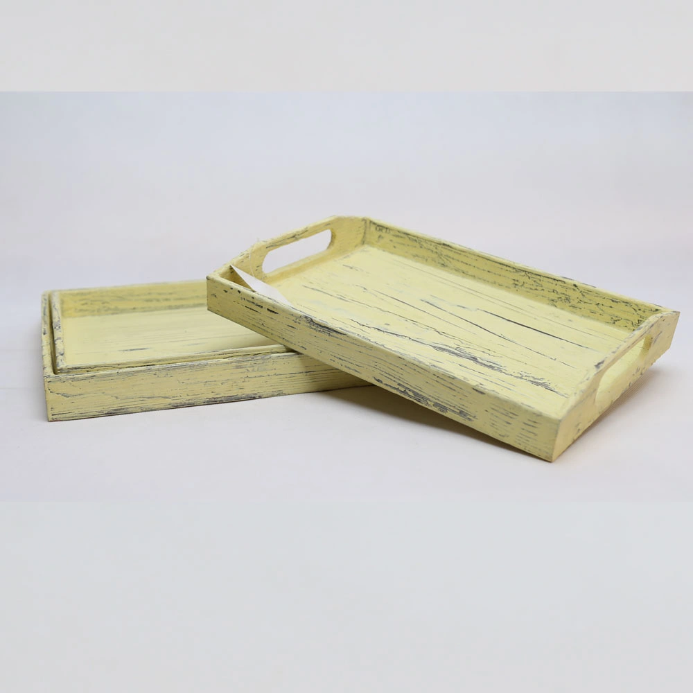 Rustic Yellow Wooden/Wood Serving Tray for Coffee/Tea/Food/Breakfast