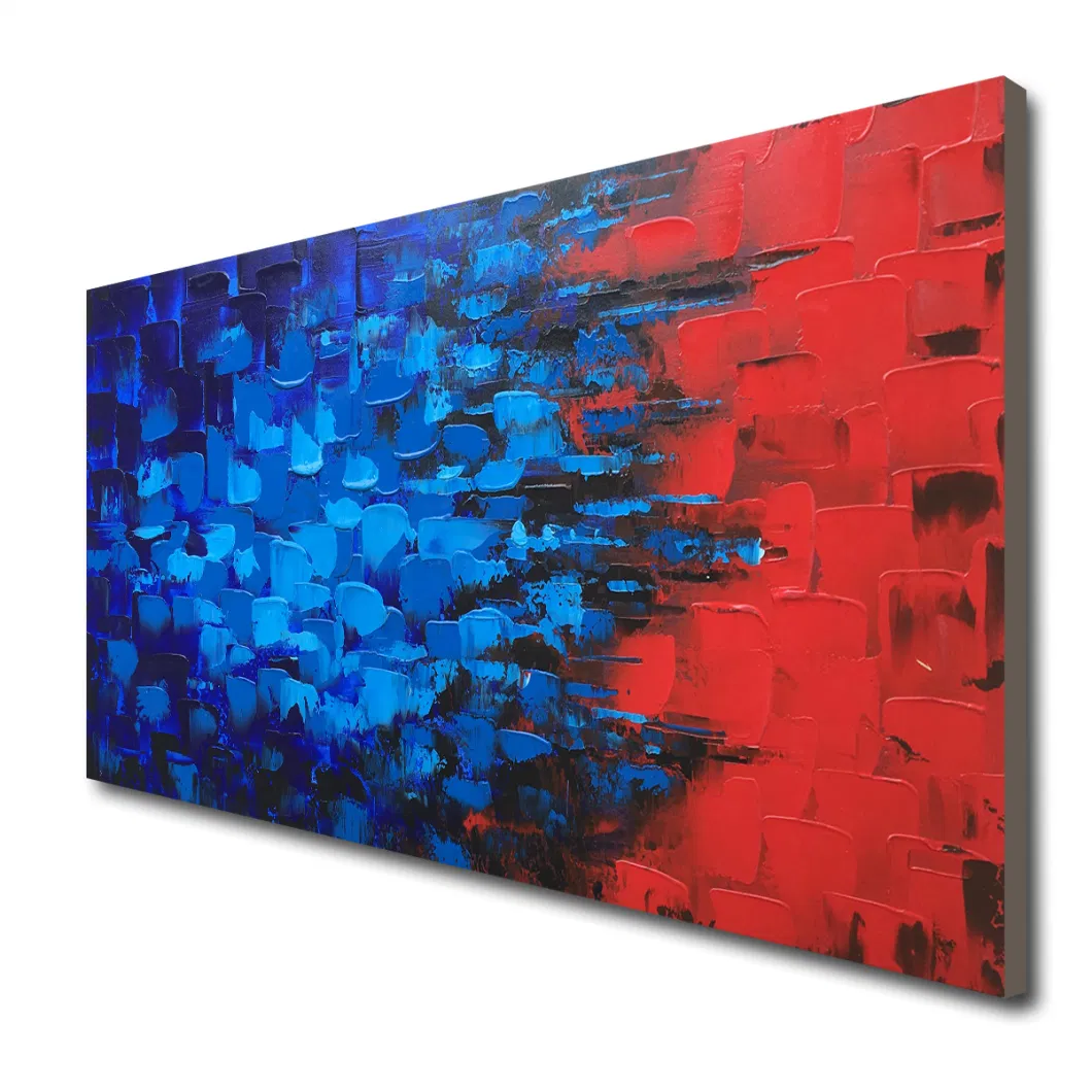 Hand Painted Blue and Red Textured Abstract Wall Art