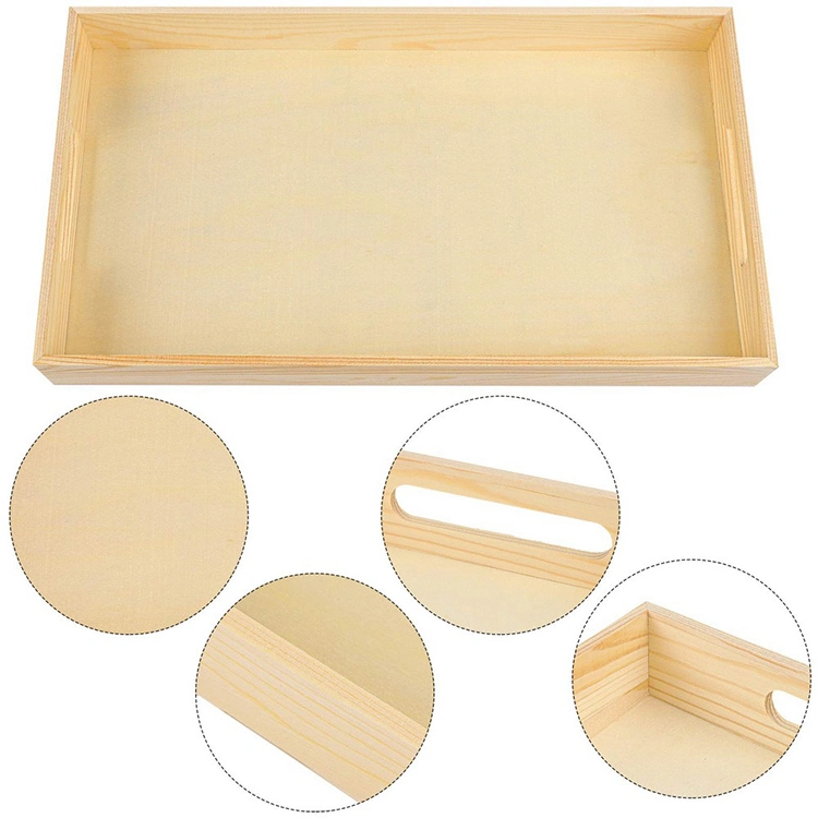 Wooden Nested Serving Trays Rectangular Shape Wood Trays with Handles