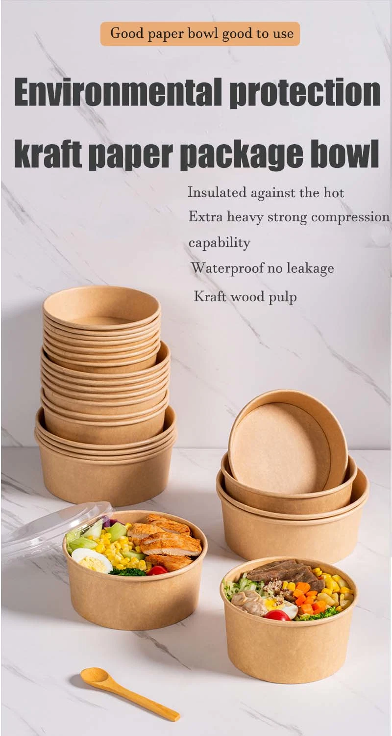 Eco-Friendly Disposable Kraft Paper Salad Fruit Soup Paper Bowl for Food Packing