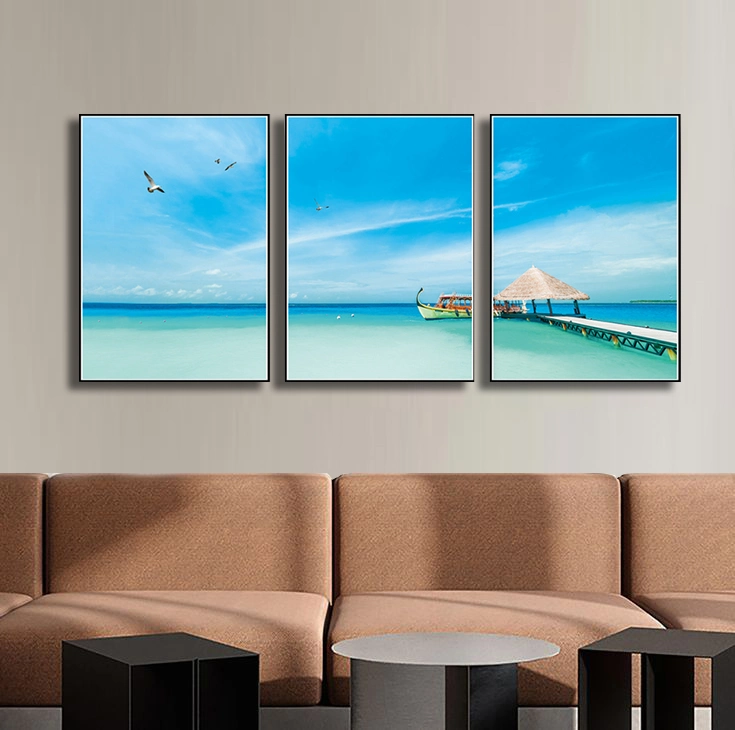 Wholesale 3 Panels Decorative Floating Frame Canvas Wall Art Seashore View Home Decor Frame Canvas Wall Art