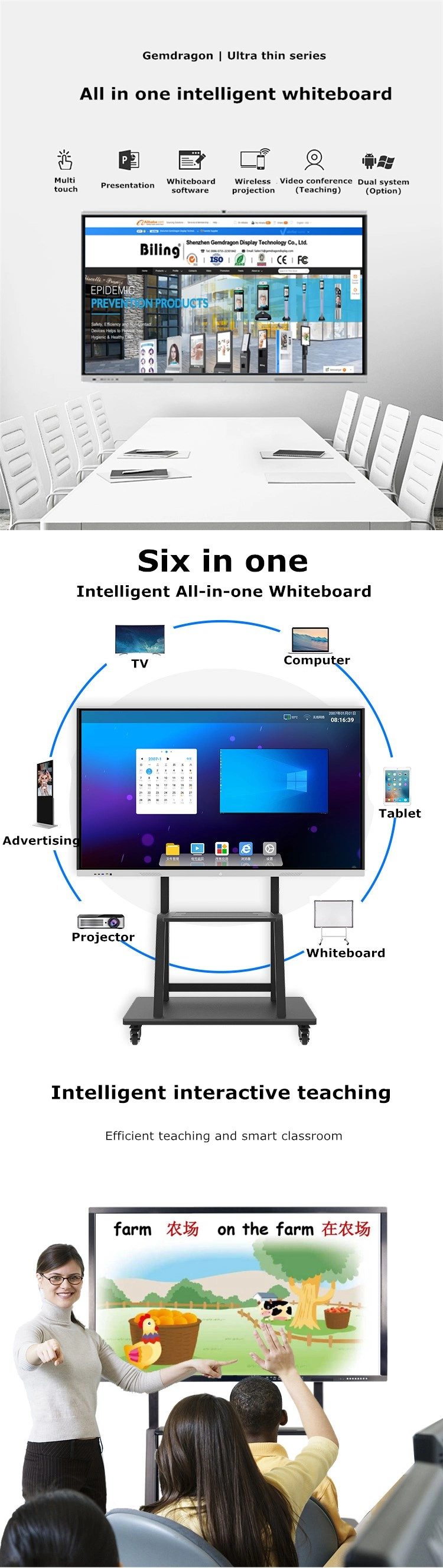 55/65/75/85 Inch Smart Conference Tablet Smart Capacitive Touch Meeting Interactive Board Wall