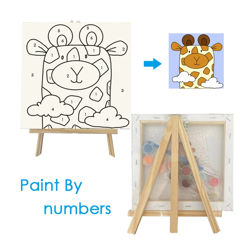 DIY Easy Paint by Numbers for Kids, Acrylic Coloring Painting Framed Canvas with Wooden Easel Set for Girls Boys Beginner and Home Decor