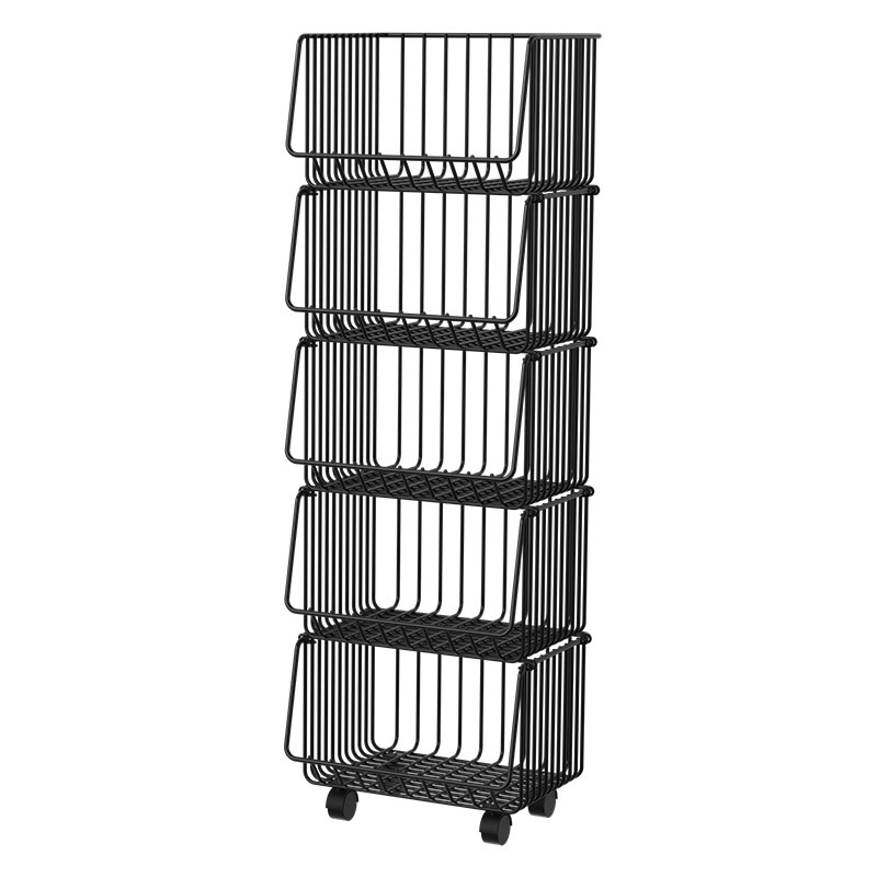 1/2/3/4/5 Layers Mobile Rotating Storage Rack Vegetable and Fruit Carbon Steel Kitchen Trolley Storage Vegetable Basket