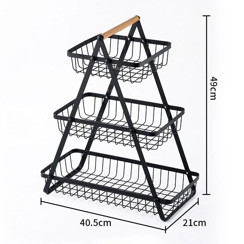 Multifunctional Metal Kitchen 2/3 Tier Fruit Bowl Basket Food Vegetables Holder with Handle