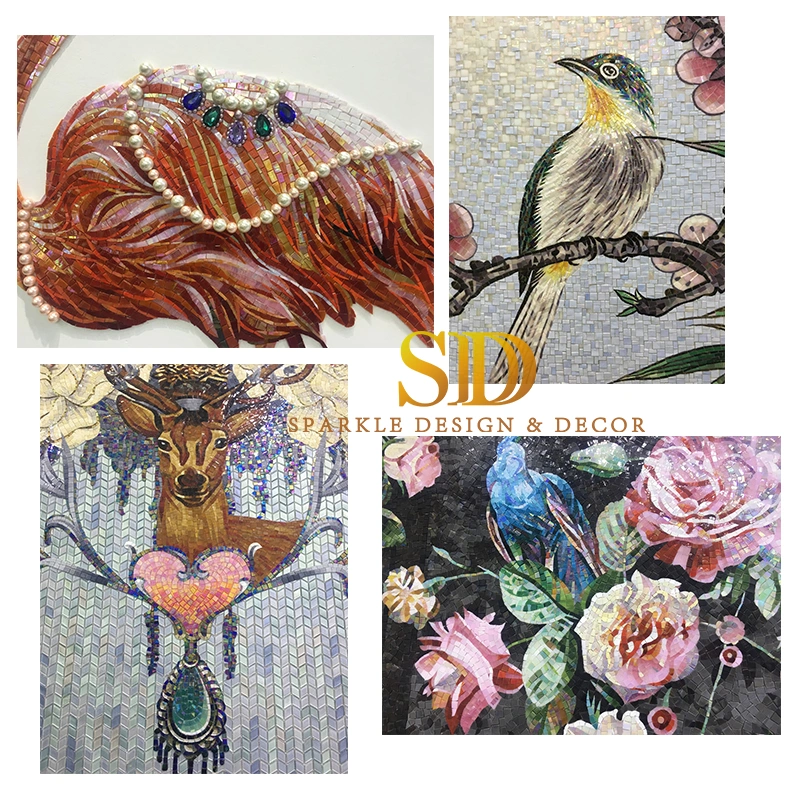 China Glass Mosaic Art Supplies Custom Colorful Glass Mosaic Wall Art Patterns of Mermaid