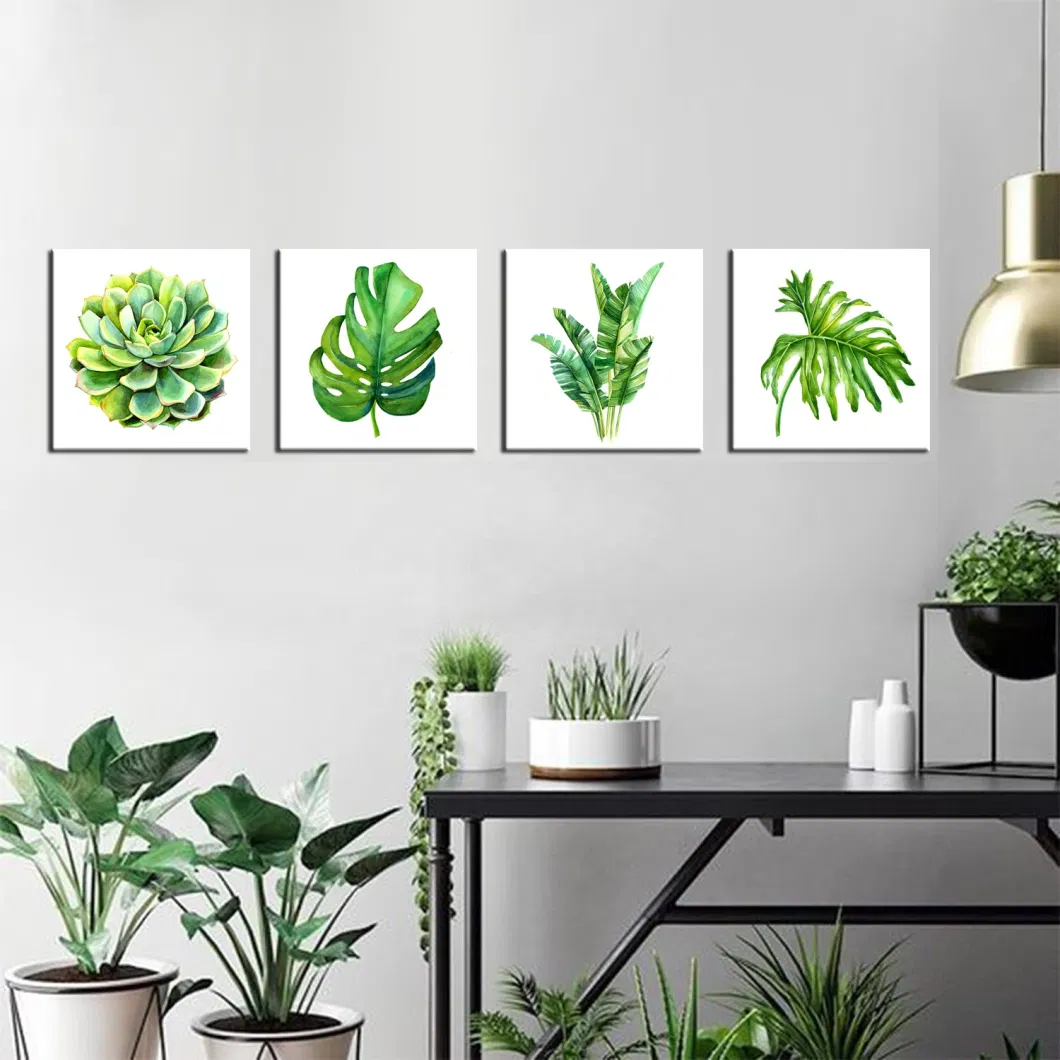 Green Plant Wall Art Painting Simple Design Home Decor Refreshing Modern Minimalist Rustic Canvas Printing Cheap 4 PCS Piece