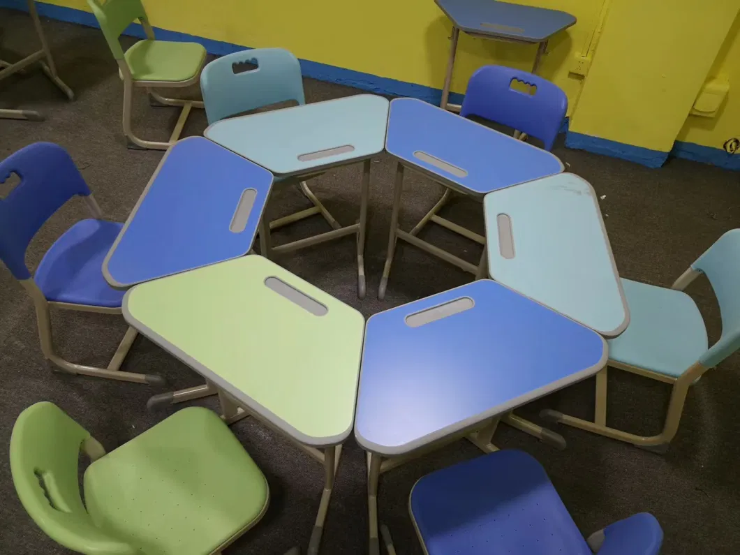 Modern School Classroom Furniture, Trapezoid Student Table Furniture, Preschool Children Furniture, Kindergarten Metal Furniture, Primary School Furniture