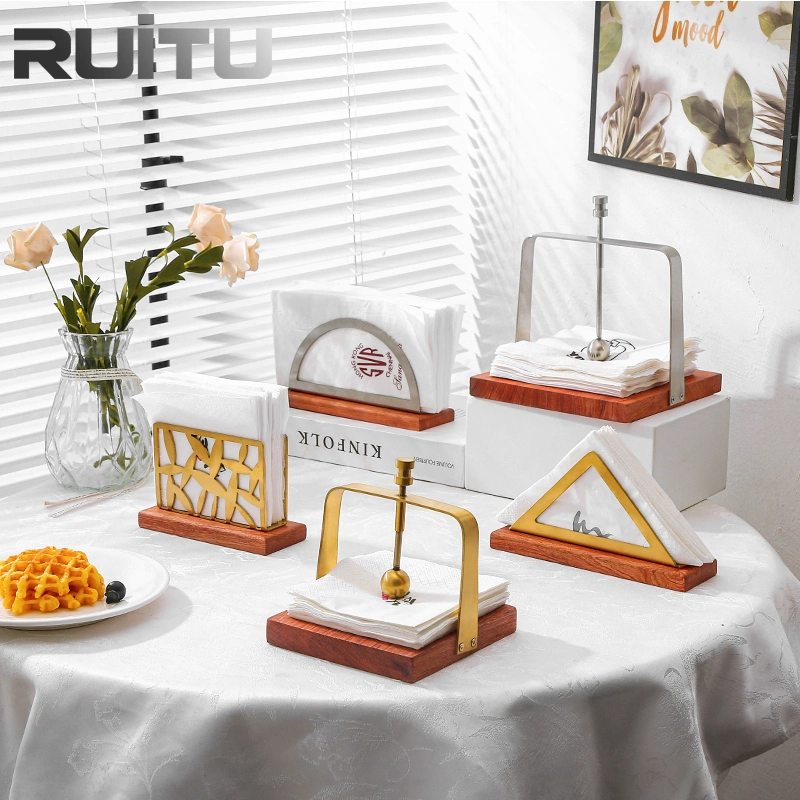 Paper Towel Holder Hotel Restaurant Countertop Napkin Holders Metal Stand Simple Creative Square Frame Wedding Decorative Solid Wooden Gold Napkin Holder