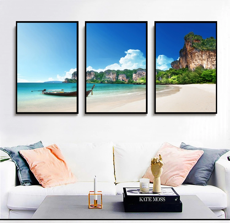 Beach Scenic Sea View Scenery Landscape Modern Custom Canvas Wall Art Cheap Home Hotel Decor Framed Picture 3 Piece Panel Set