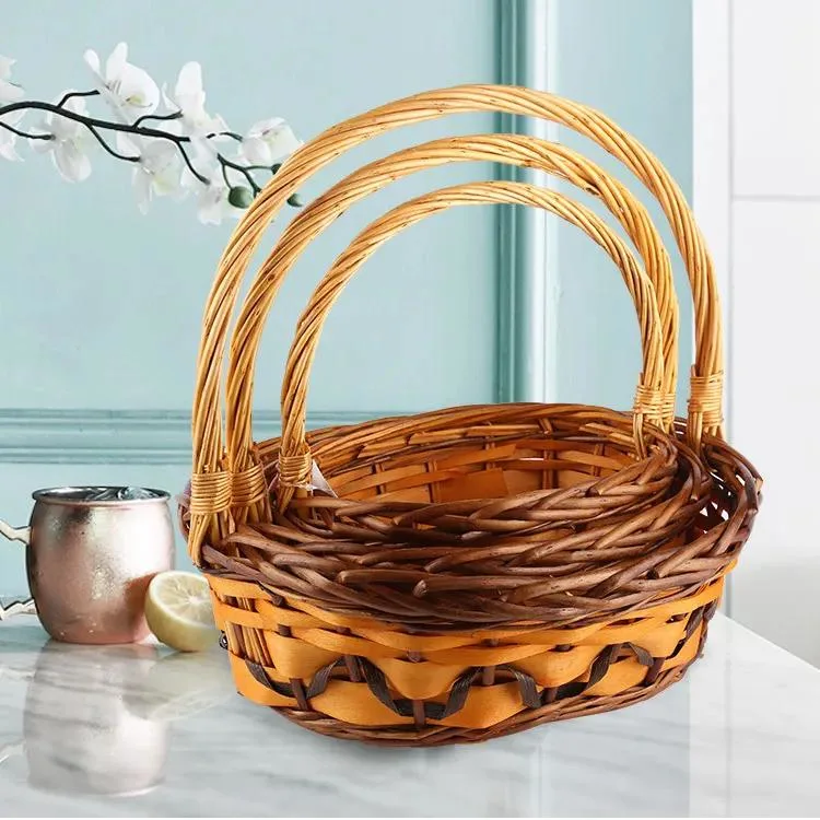 Cheap Hot Wholesale Log Large Rattan Wicker Fruit Basket Storage with Handle