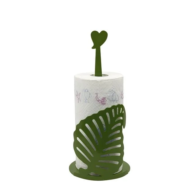 Customized Leaf Pattern Vertical Desktop Tissue Rack Metal Papers Roll Holder