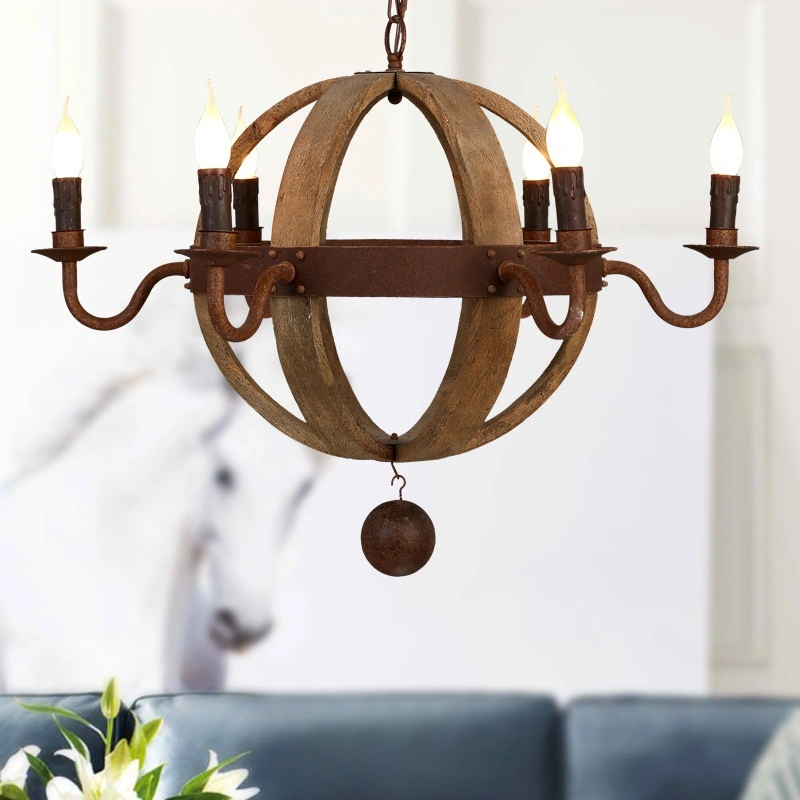 Round Rustic Chandelier Wood Material for Home Lighting (WH-CI-90)