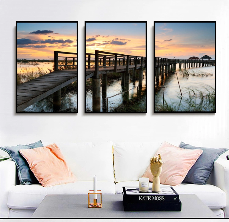 Landscape Beach Sea View Scenery Custom Cheap Home Hotel Decor Canvas Wall Art Framed Picture Modern 3 PCS Piece Panel Set