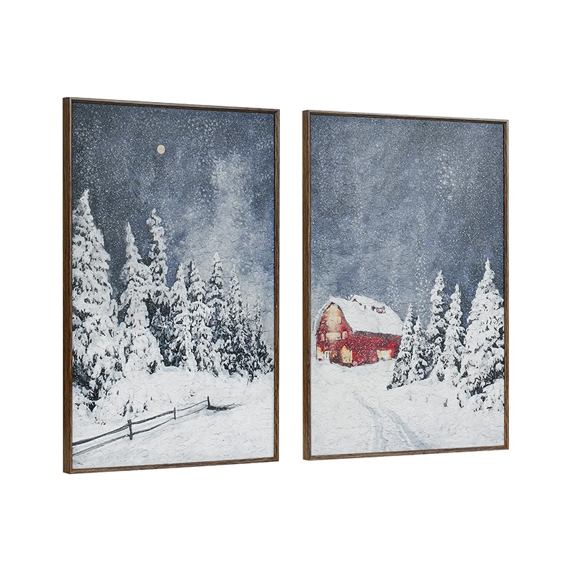 Modern Home Decor Christmas Theme Framed Canvas Natural Scene Xmas Picture Painting