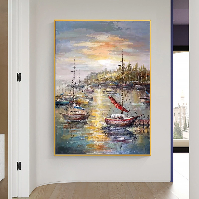 Wholesale Home Decor Modern Wall Art Seascape Canvas Print 100% Hand-Painted Boat Oil Painting