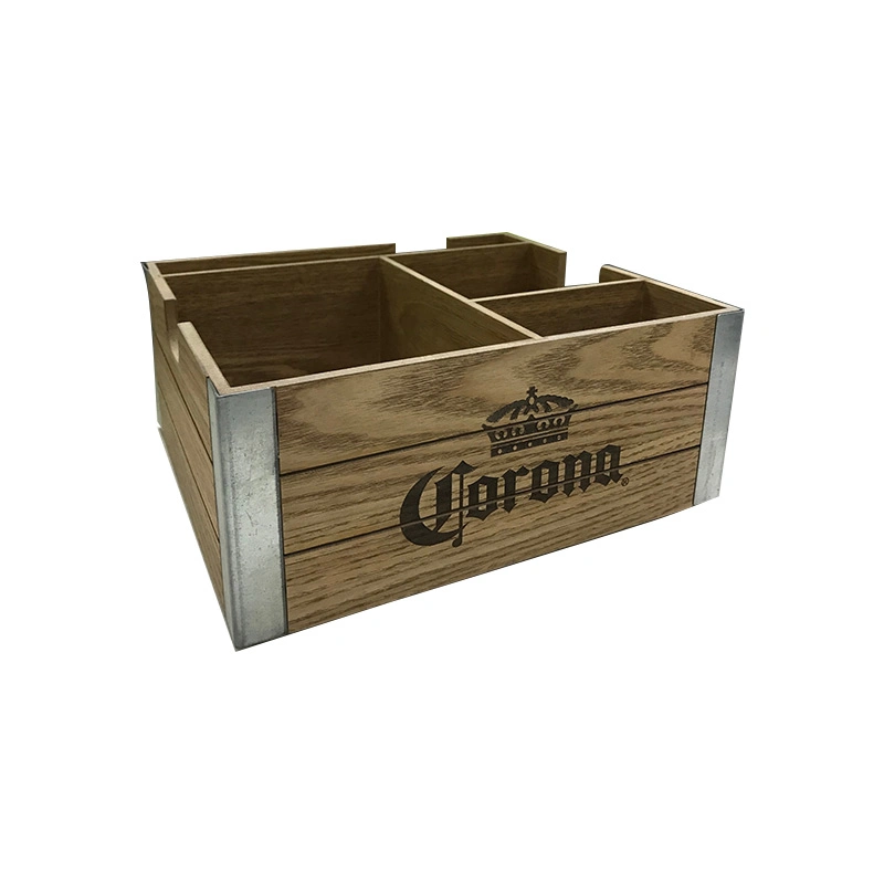 Rustic Wooden Napkin Holder with Metal Corner High Quality Corona Bar Caddy