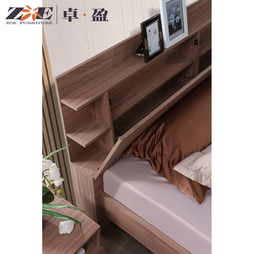 Modern Design MDF Bed Frame with USB Charging LED Light Bedroom Furniture Upholstered Double Bed