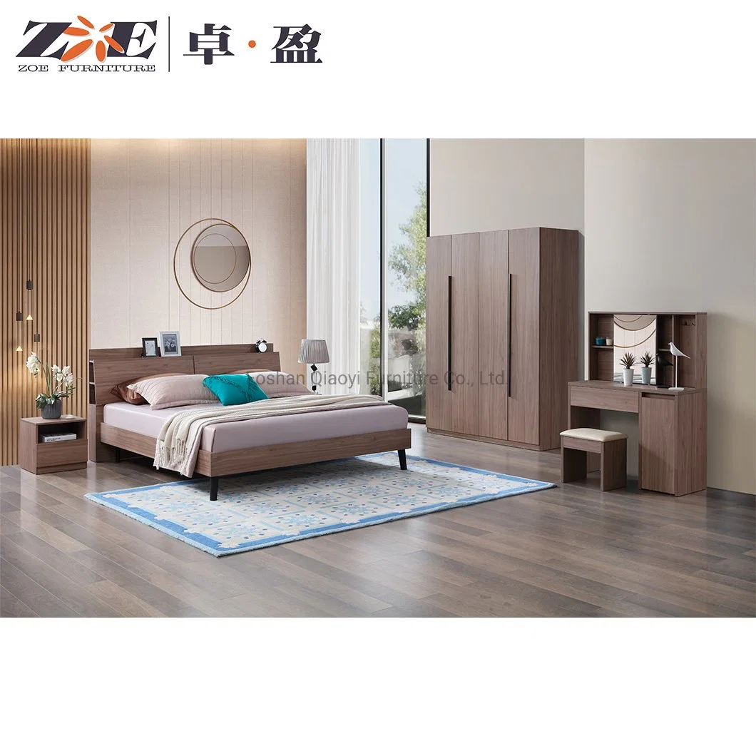 Modern Design MDF Bed Frame with USB Charging LED Light Bedroom Furniture Upholstered Double Bed